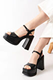 Kadın Tek Bantlı (12cm) Platformlu Topuklu Ayakkabı  siyah