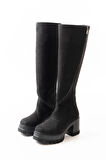 Kadın Döner Fermuarlı  Diz Boyu  Çizme  SİYAH SÜET