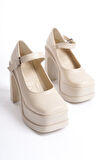Kadın Viva Tek Baletli  (12 cm ) Platform Topuklu Ayakkabı  krem