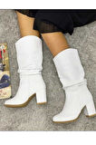 Kadın Azra Beyaz Cilt Körüklü Çizme