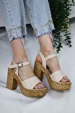 Kadın Adara Tek Bant Platformlu Ayakkabı (10 cm)  Bej