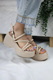 KADIN PARİS KALIN TABAN 9 CM ORTOPEDİK SANDALET  Bej