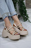 KADIN PARİS KALIN TABAN 9 CM ORTOPEDİK SANDALET  Bej