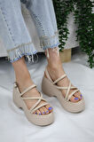 KADIN PARİS KALIN TABAN 9 CM ORTOPEDİK SANDALET  Bej