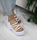 KADIN PARİS KALIN TABAN 9 CM ORTOPEDİK SANDALET  Beyaz