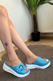 Kadın Reso Mavi Konfor Ortopedik Taban Tokalı Terlik 130