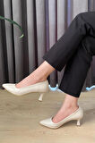 Kadın Sity Krem Cilt 6 cm İnce Topuklu Stiletto