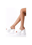 Kadın Geniş Bantlı (12cm) Ortapedik Platform Terlik  Beyaz