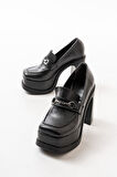 Kadın Mila Loafer Model 12 cm Platform Topuklu Ayakkabı  siyah cilt