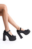 Kadın Viva Tek Baletli  (12 cm ) Platform Topuklu Ayakkabı  Siyah Rugan