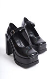 Kadın Viva Tek Baletli  (12 cm ) Platform Topuklu Ayakkabı  Siyah Rugan