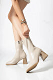 Kadın Marina Krem Bot 7 cm Kalın Topuklu Streç Boots