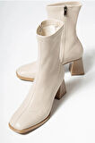 Kadın Marina Krem Bot 7 cm Kalın Topuklu Streç Boots
