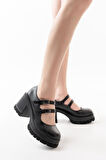 Kadın Samba İki Baletli 8 Cm Topuklu Platformlu Ayakkabı  Siyah