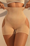 Kadın Yüksek Bel Şekillendirici Şort – Karın Toparlayıcı & Kalça Kaldırıcı, Dikişsiz Örme Kumaş, Orta Destek, Asimetrik Tasarım