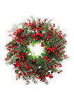 45 cm (17.71 inç) Festive Yapay Noel Çelengi – Çam Yaprakları ve Kırmızı Meyveler | Klasik Duvar & Kapı Süsü | Elektrik Gerektirmez | Ev ve Parti Dekoru için İdeal