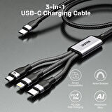 UNITEK TYPE-C 3in1 HIZLI ŞARJ KABLOSU 1.5MT 20W MICRO USB, TYPE-C, LIGHTNING (C14101AGY01-1.5M)
