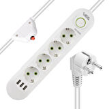 Vea VA-21560 4'lü 3 USB'li 1.5 Metre Akım Korumalı Priz Beyaz