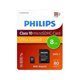Philips FM08MP45B/00 8GB Class10 UHS-I U1 TF Adaptörlü Micro SDHC Hafıza Kartı