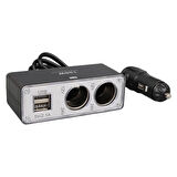 Olesson 1647 12-24V Çift USB Girişli 100W 70cm Kablolu 2'li Araç Çakmak Çoklayıcı