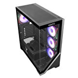 VENTO VG4202FLA 850W 80+ BR GEN5 4x12CM ARGB FAN E-ATX TEMPERLİ CAM 2xUSB2.0/1xUSB3.0 SİYAH GAMING KASA