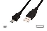 USB 2.0 Bağlantı Kablosu, USB A Erkek - USB mini B (5 pin) Erkek, 3 metre, AWG 28, USB 2.0 uyumlu, UL, siyah renk 