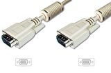 VGA Monitör Kablosu, DSUB 15 erkek  DSUB 15 erkek, 3 metre, CU, 3Coax/7C, AWG28, 2x ferrite filtreli, UL, bej renk