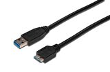 USB 3.0 Bağlantı Kablosu, USB A Erkek - USB micro B Erkek, 1 metre, AWG 28, USB 3.0 uyumlu, UL, siyah renk
