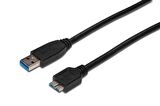USB 3.0 Bağlantı Kablosu, USB A Erkek - USB micro B Erkek, 1.8 metre, AWG 28, USB 3.0 uyumlu, UL, siyah renk