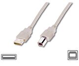 USB 2.0 Bağlantı Kablosu, USB A Erkek - USB B Erkek, 5 metre, AWG 28, USB 2.0 uyumlu, UL, bej renk 