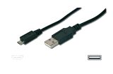 USB 2.0 Bağlantı Kablo, USB A Erkek  Mikro USB B Erkek, 1 metre, AWG 28, UL, siyah renk