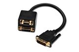 DVI Y-Splitter Kablosu, DVI-I, (24+5), erkek  DVI-I (24+5), dişi + HD15, dişi, 0.20 metre, altın kaplama, siyah renk
