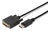 DisplayPort (DP)  DVI Kablosu, DP Erkek - DVI (24+1) Erkek, 5 metre, kilit mekanizmalı,   AWG28, 2x zırhlı, DP 1.1a uyumlu, UL, CE, siyah renk