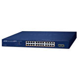 Layer 2 Web Smart Ethernet Switch
24-Port 10/100/1000T IEEE802.3af/at PoE+ port (Port başına 30.8 watt) (PoE Güç Bütçesi maks. 260 Watt)
2-Port 1000X SFP yuva
24-Port 10/100/1000T 802.3at PoE + 2-Port 1000X SFP Web Smart Ethe