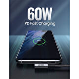 UGREEN USB-C 60W 3A QC PD ÇİFT TARAFI 90 DERECE ÖRGÜLÜ HIZLI ŞARJ KALOSU 2 MT SİYAH 70531