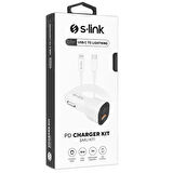 S-link SL-EC35PD 36W PD 3.0 Lightning PD Kablo 3.4A Hızlı Şarj PD 18W + USB QC3.0 Beyaz Araç Şarj Cihazı
