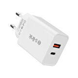 S-link SL-EC60 20W PD3.0/Quick Charge QC3.0 Type USB-C +USB A Hızlı Beyaz Ev Şarj Adaptör