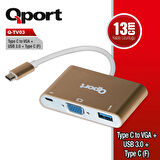 QPORT Q-TV03 TYPE-C TO VGA/USB3.0/TYPE-C(F) FULLHD CEVIRICI