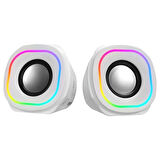 MIKADO MD-180 2.0 3W*2 Beyaz RGB Aydınlatmalı USB + 3.5mm USB 5V Speaker Hoparlör