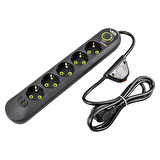Vea VA-21561 5'li 3 USB'li 1.5 Metre Akım Korumalı Priz Siyah