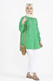 Boncuk İşlemeli Tunik-Yeşil