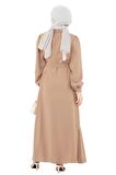 Boydan Düğmeli Elbise-Camel