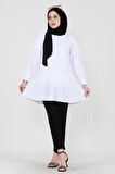 Eteği Piliseli Önü Yarım Düğmeli Tunik Gömlek -Beyaz