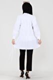 Eteği Piliseli Önü Yarım Düğmeli Tunik Gömlek -Beyaz