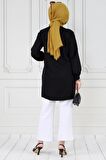 Kapağı Taş Detaylı Tunik-Siyah