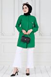 Kapağı Taş Detaylı Tunik-Yeşil