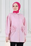 Önü Gül Detaylı Tunik-Pembe