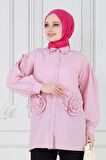 Önü Gül Detaylı Tunik-Pembe
