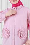 Önü Gül Detaylı Tunik-Pembe