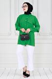 Kolu Kat Detaylı Tunik-Yeşil